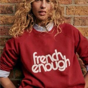 Sezane Red Crewneck Sweatshirt with 'french enough' Graphic